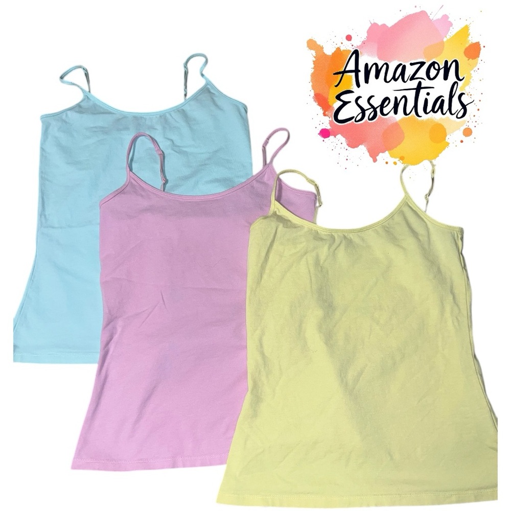 Amazon Essentials Yellow, pink and mint colored 3 piece tank Top set